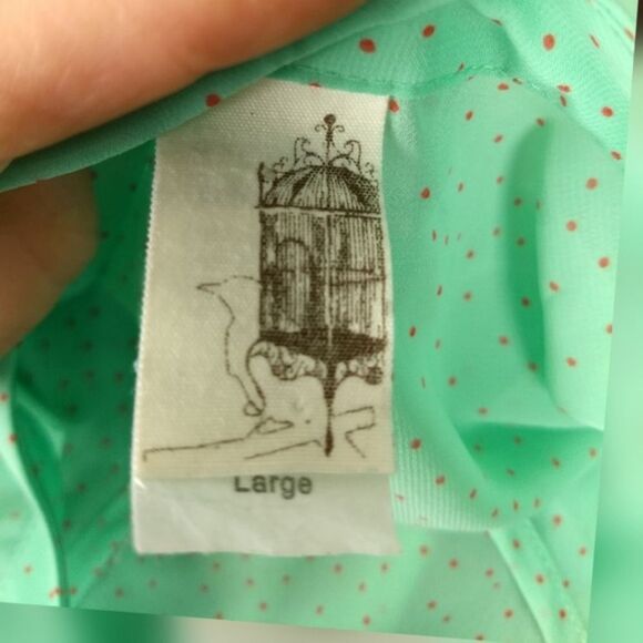 Francesca’s Collection Polka Dot Peplum Green Blouse Size Large - Picture 8 of 10